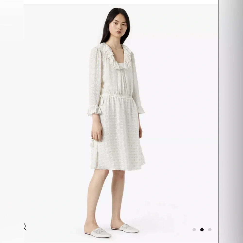 NWT Tory Burch Jasmine Ivory Metallic Tie Waist Long Sleeve Midi Dress